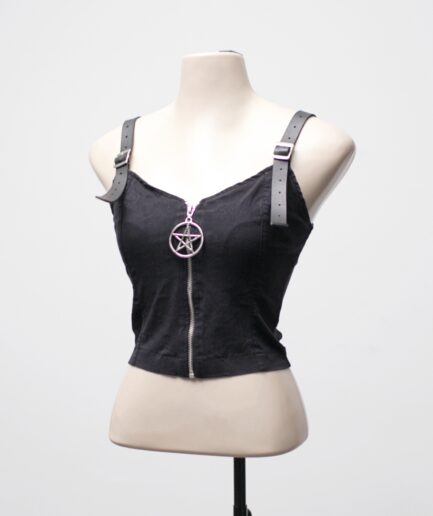 [PP] Cropped com alças de fivela e pentagrama Reversa