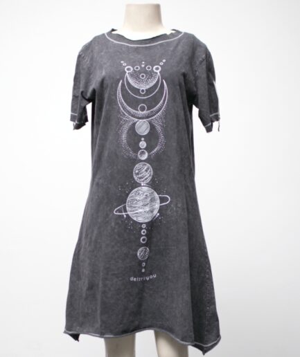 [P/M] Vestido estonado com zíper nas mangas e estampa de planetas Deliriyou