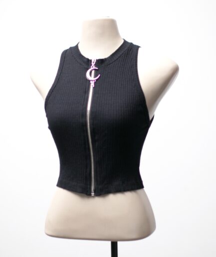 [M/G] Cropped canelado gola alta com pingente de lua Reversa