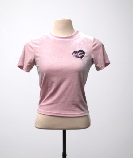 [P] Camiseta de veludo rosa claro com bordado "The Meow Motel" Forever 21 x Laser Kitten