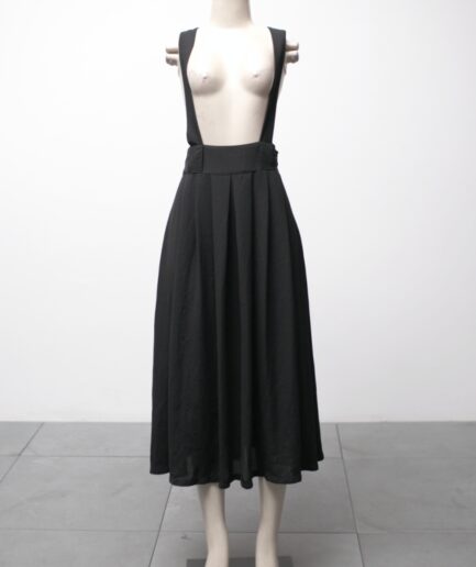 [P/M] Saia midi plissada com suspensórios Forever 21