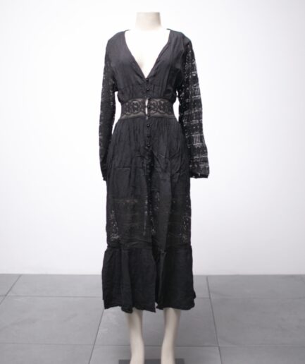 [PP/P] Vestido longo de viscose com detalhes e mangas de renda