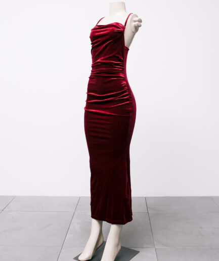 [PP] vestido de veludo bordô longo Shein