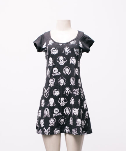 [M/G] Vestido evasê estampado "Masters of horror" Reversa