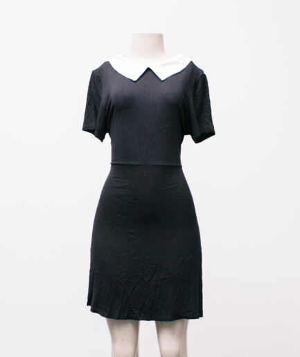 [G/GG] Vestido godê de malha com gola branca Reversa