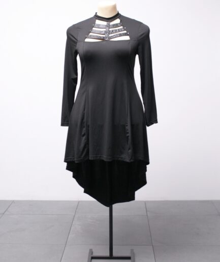 [G] Vestido mullet manga longa com detalhes de courino e spikes