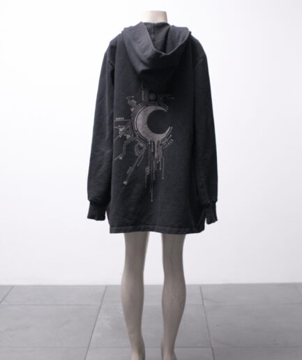[M/G] Cardigan alongado de moletom com capuz e bolsos de lua Reversa