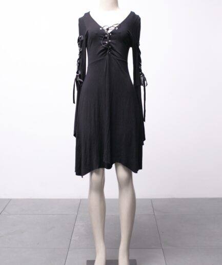[M/G] Vestido manga longa flare com amarrações Dark Fashion