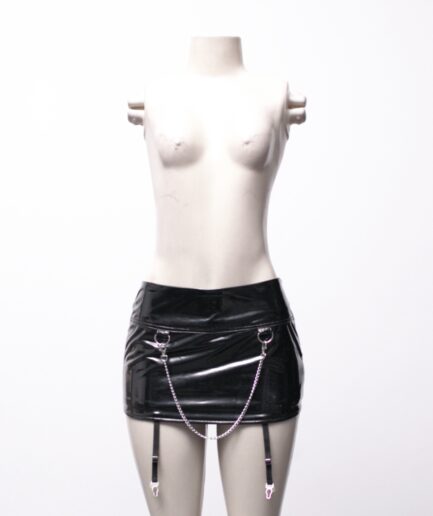 [P/PP] Mini-saia de vinil com corrente e garters Shein