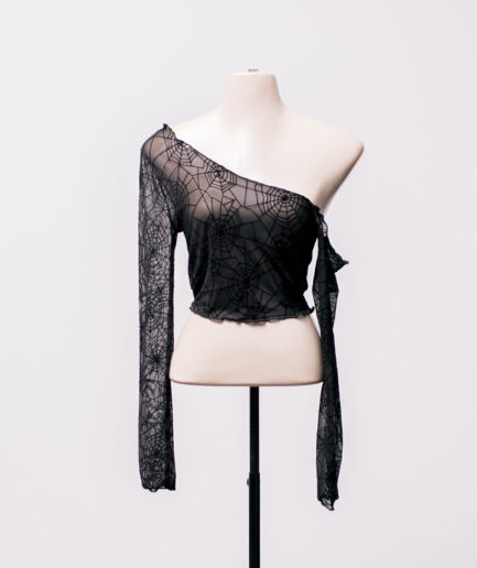 [P] Cropped manga longa de tule de teia ombro a ombro Shein