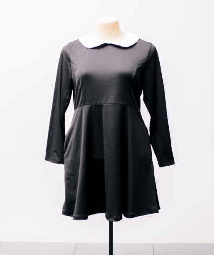 [EGG] Vestido manga longa com gola branca e bolsos