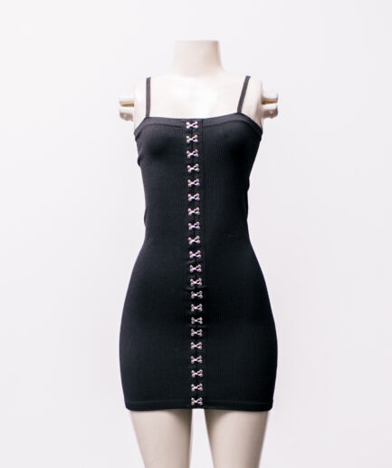 [P] Vestido canelado com detalhes de colchetes Bluesteel