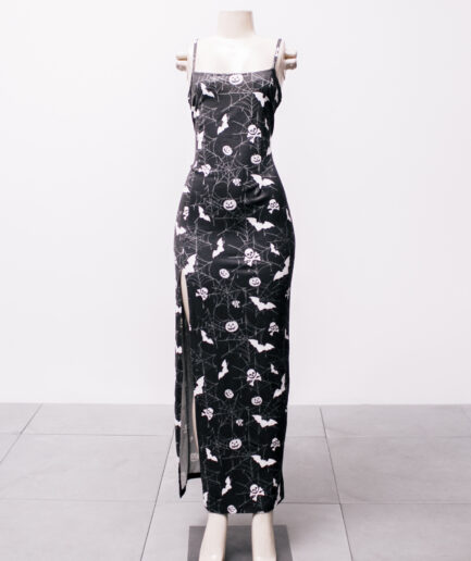 [P] Vestido longo com fenda estampado Shein