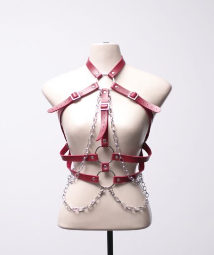[P/M] Harness e courino vermelho com argolas e correntes