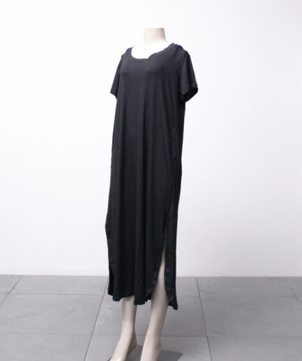 [P/M/g] Vestido camisetão de malha com bolsos e fendas Reversa