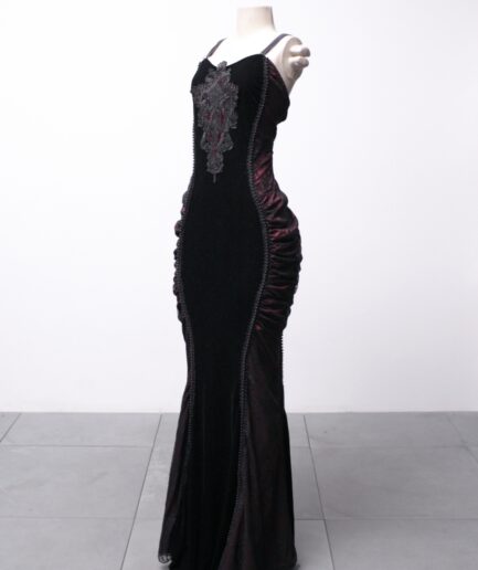 [M] Vestido longo sereia de veludo com renda Eva Lady