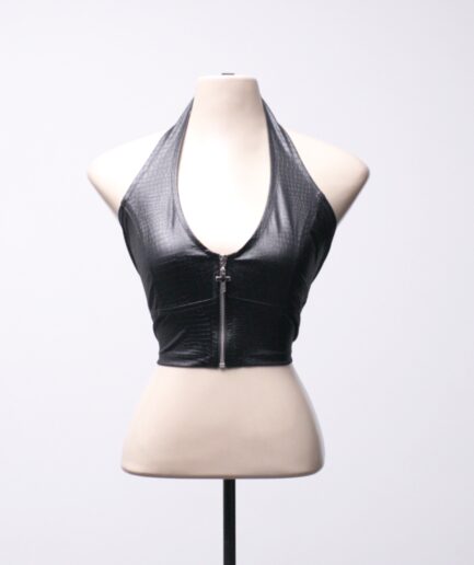 [M/G] Cropped em cirrê croco frente única Reversa