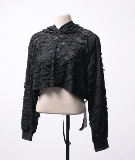 [G/GG] Blusa manga longa cropped destroyed com amarração nas costas Romwe