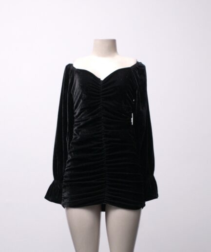 [P/M] Vestido drapeado de veludo com mangas bufantes Sweet Sam