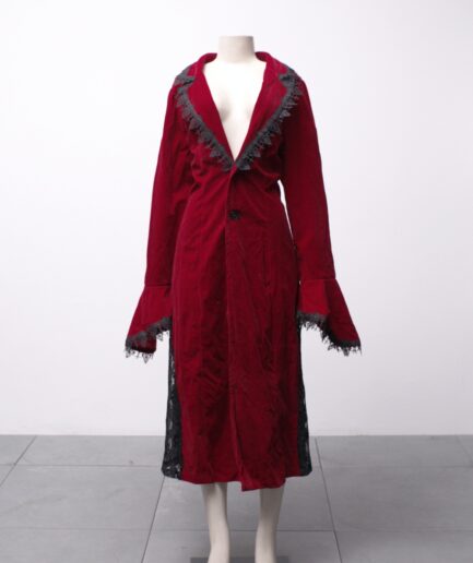 [M/G] Sobretudo de veludo vermelho com detalhes de renda Shein
