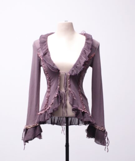 [P/M] Blusa manga longa de tule roxa com babados Ozz Oneste