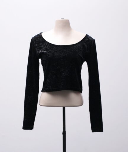 [M/G] Cropped maga longa de veludo brocado de flores