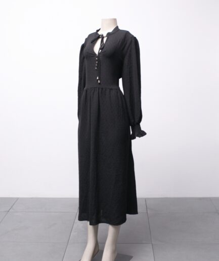 [G/GG] Vestido longo com mangas bufantes e bolsos