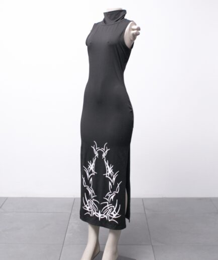 [P/M] Vestido gola alta com estampa e fendas Shein