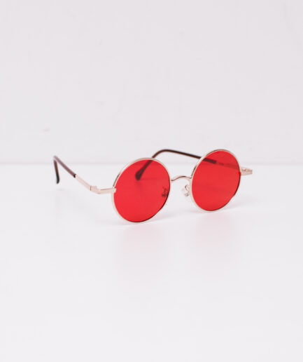 Óculos de sol redondo vermelho com armação dourada