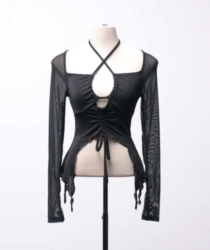 [PP/P] Cropped manga longa com pontas e decote franzido Shein