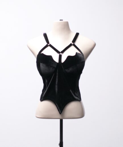 [M] Cropped com pontas e tiras de veludo preto