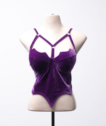[P/M/G] Cropped de pontas com tiras de veludo roxo