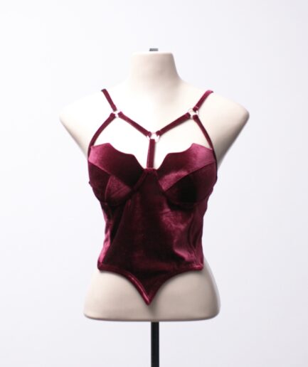 [P/M/G] Cropped com pontas e tiras de veludo vinho