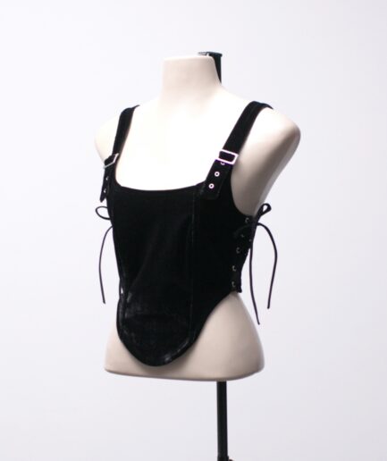 [P/M/G] Cropped/corpete de veludo com alças de fivelas e amarrações laterais