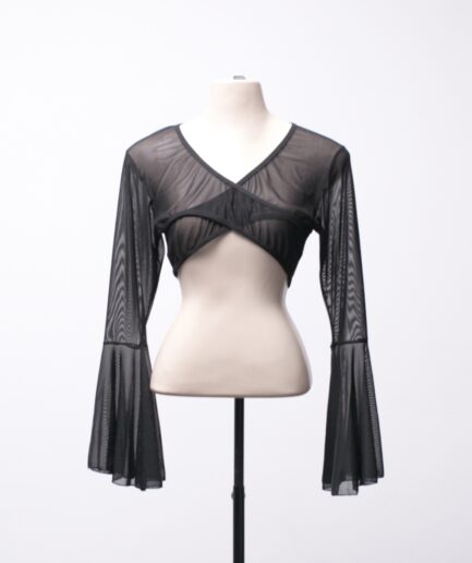 [M/G] Cropped de tule com decote cruzado e mangas flare Romwe
