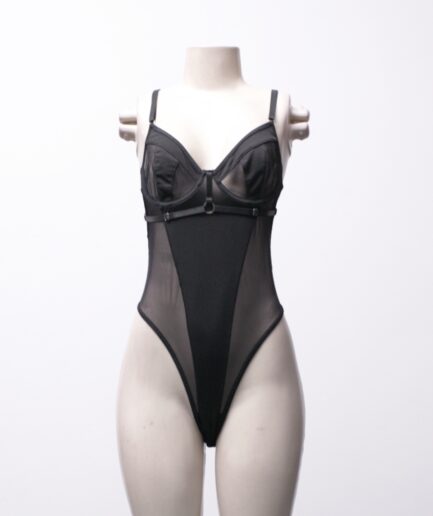 [P] Body de tule cavado com detalhe de tiras Romwe