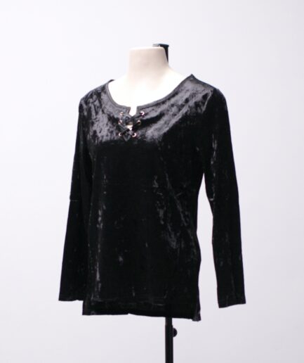[M] Blusa manga longa de veludo molhado preto com amarração