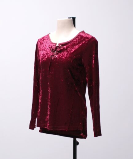 [P] Blusa manga longa de veludo vermelho com amarração
