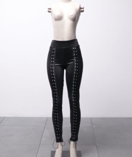 [P/M] Calça legging em cirrê com amarrações