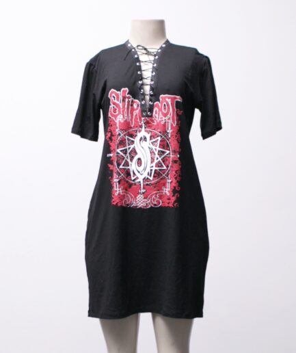 [P/M/G] Vestido de malha com amarração e estampa da banda "Slipknot"