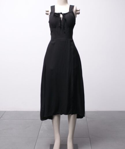 [P/M] Vestido midi de viscose com amarração nas costas e fenda