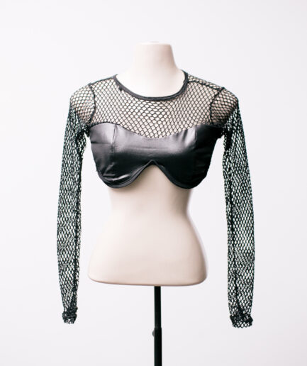 [P/M] Cropped de cirrê com manga longa de tela