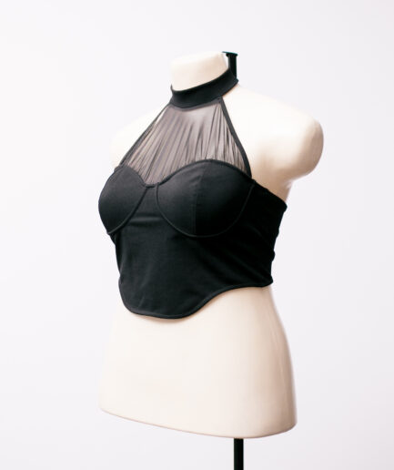 [G/GG] Cropped gola alta com detalhe de tule Bluesteel