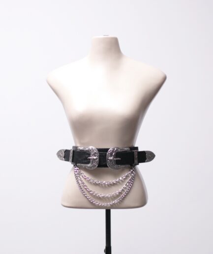 [P/M] Cinto de courino com fivelas e correntes