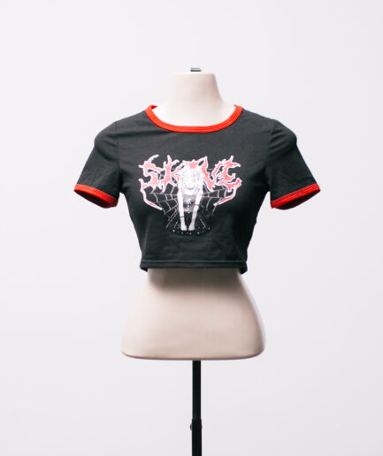 [PP/P] Cropped com detalhes vermelhos estampado Romwe