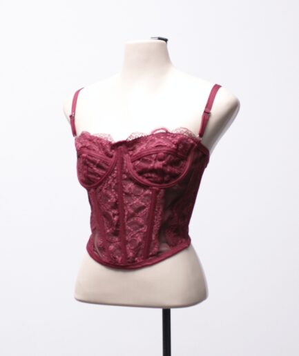 [P/M] Cropped corpete de tule com renda bordô