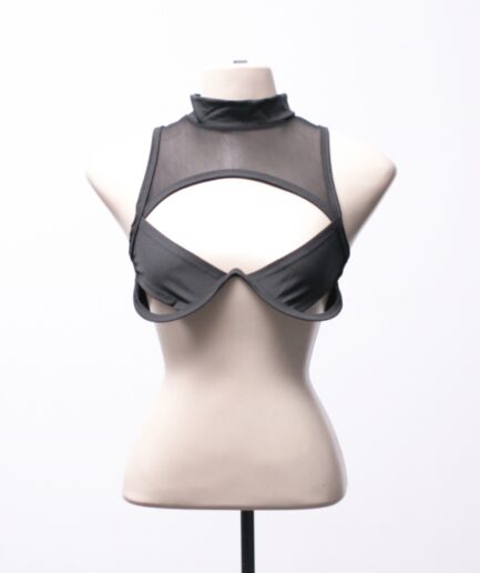 [P/M] Cropped gola alta com recortes e detalhes de tule