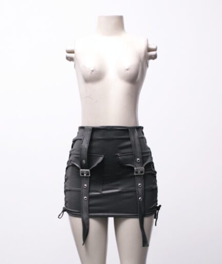 [P/M] Saia em cirrê com amarrações laterais e bolsos com fivelas