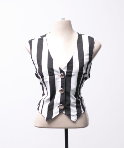 [M/G] Colete listrado de viscose com botões dourados