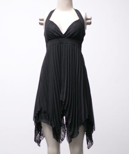 [P] Vestido plissado com pontas e detalhes de renda importado do Japão